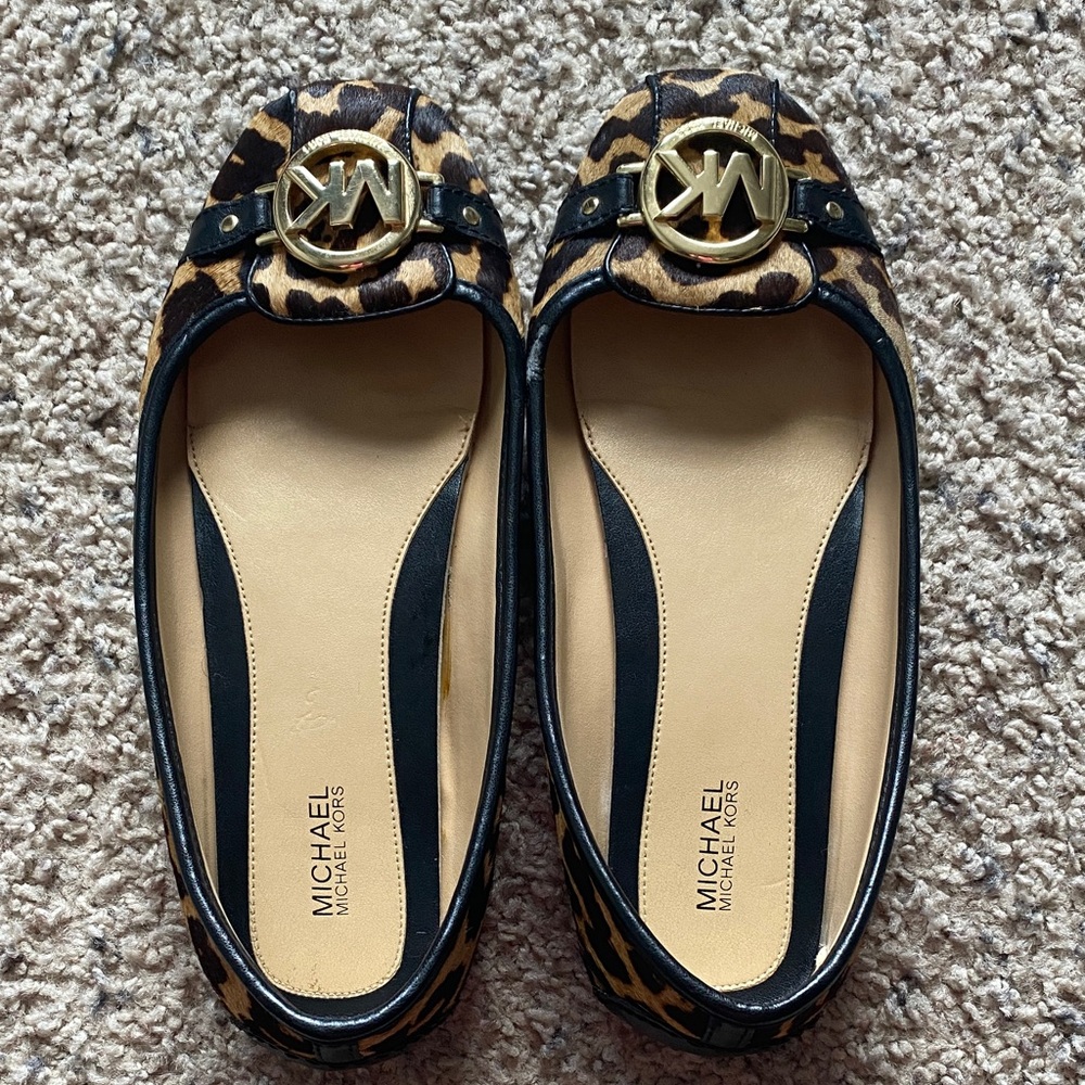 Michael Kors Animal Print Flats with Gold Accent
